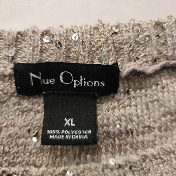 Nue Options Wms Xl Glitter Silver/beige CrewNeck Sweater Short Sleeve Pullover - Picture 3 of 9